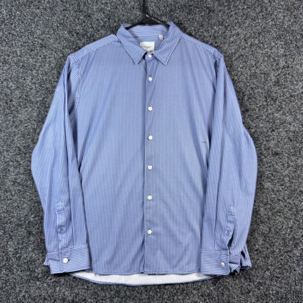 Stitch‎ Note Mens Blue White Geometric Micro Print Button Down Shirt Large